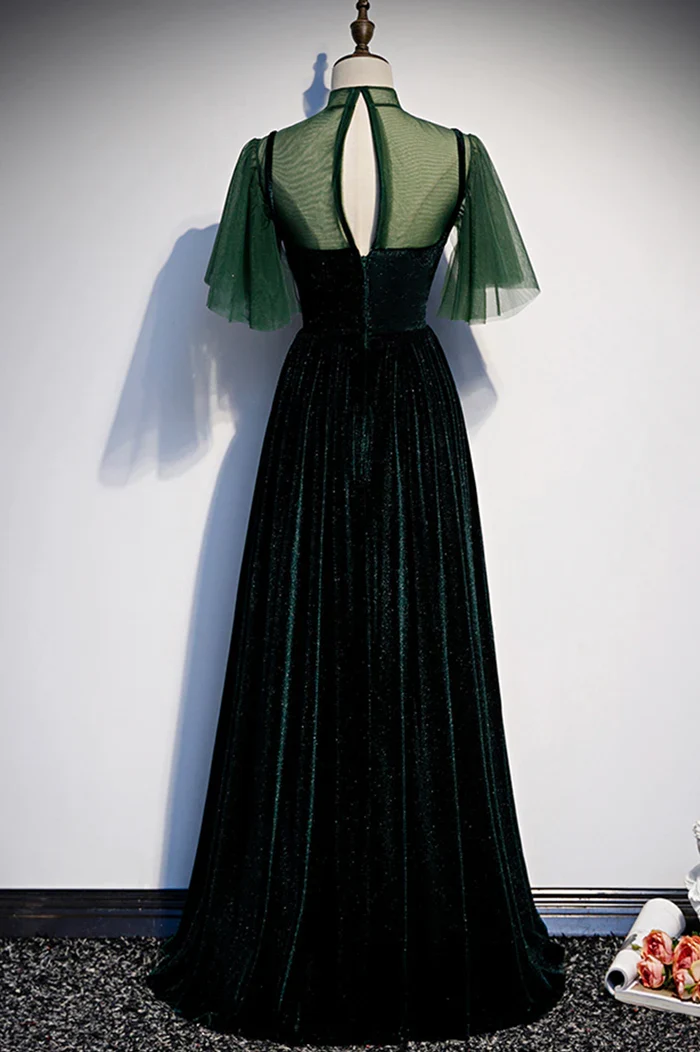 Green Velvet Long A-Line Prom Dress Evening Dresses P2231 - Image 3