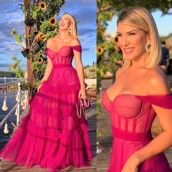 Hot Pink Sweetheart Multi Layers Tulle Prom Dresses Formal Dresses P1901 - Image 2