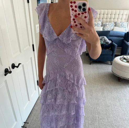 Lilac Lace Long prom Dress Party Dress 21th Birthday Outfits P2109 - Image 8