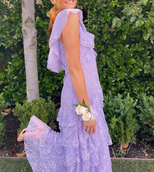 Lilac Lace Long prom Dress Party Dress 21th Birthday Outfits P2109 - Image 9