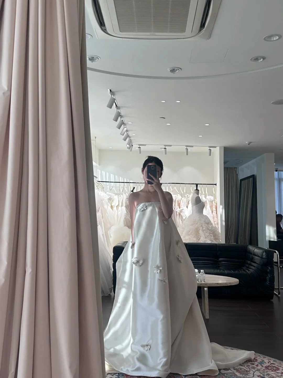Loose Fitted Strapless 3D Floral Satin Wedding Dress with Train P3087 - Image 2