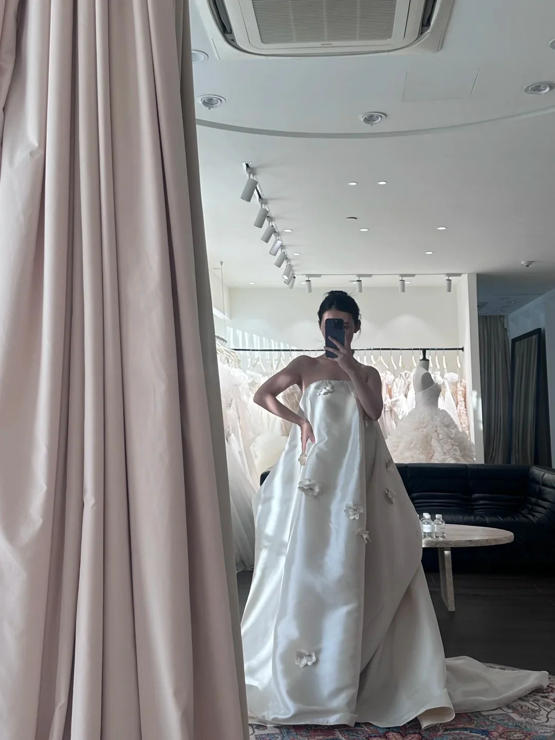 Loose Fitted Strapless 3D Floral Satin Wedding Dress with Train P3087 - Image 4