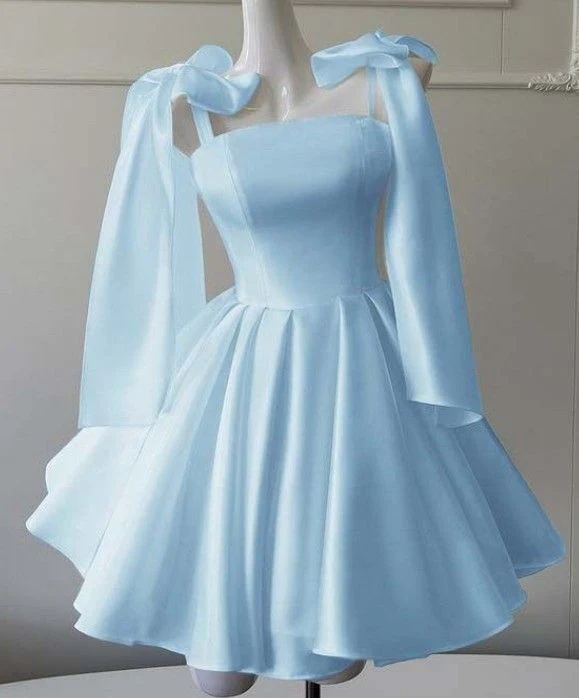 Lovely Homecoming Dress Baby Blue Straps Stain Pleated Short Birthday Party Dress Cocktail Dress P4968