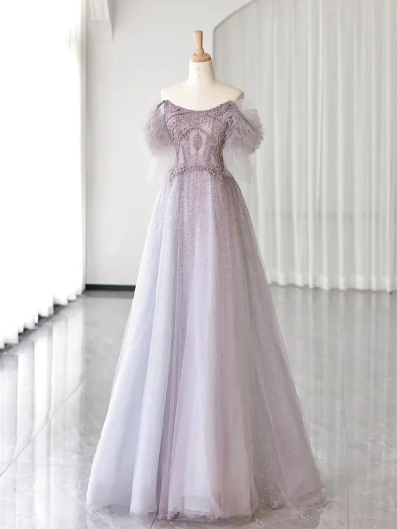 Luxurious A Line Off The Shoulder Pink Long Prom Dress P1717