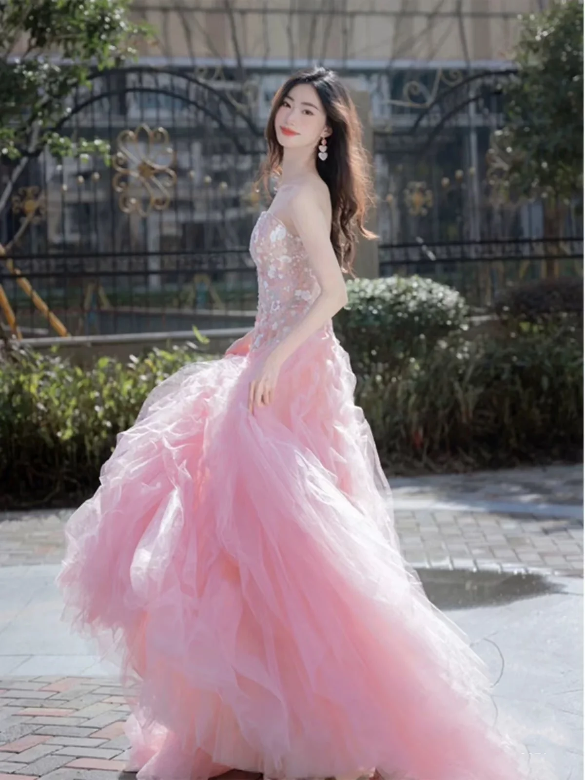 Luxurious Ball Gown Strapless Pink Tulle Long Prom Dress P1720 - Image 10