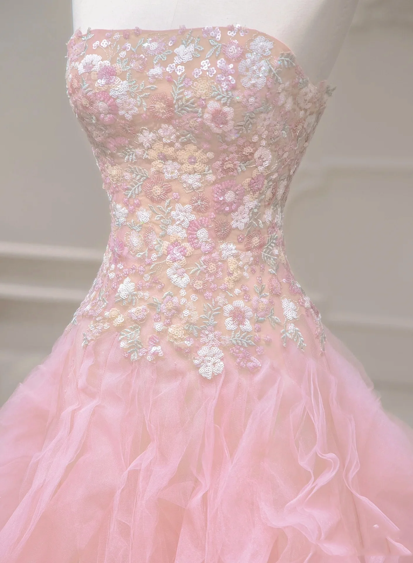 Luxurious Ball Gown Strapless Pink Tulle Long Prom Dress P1720 - Image 3