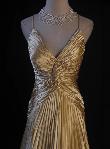 Luxurious Elegant Yellow A-Line V-Neck Spaghetti Strap Knot Ruched Satin Long Prom Dress Evening Dress P4345 - Image 4