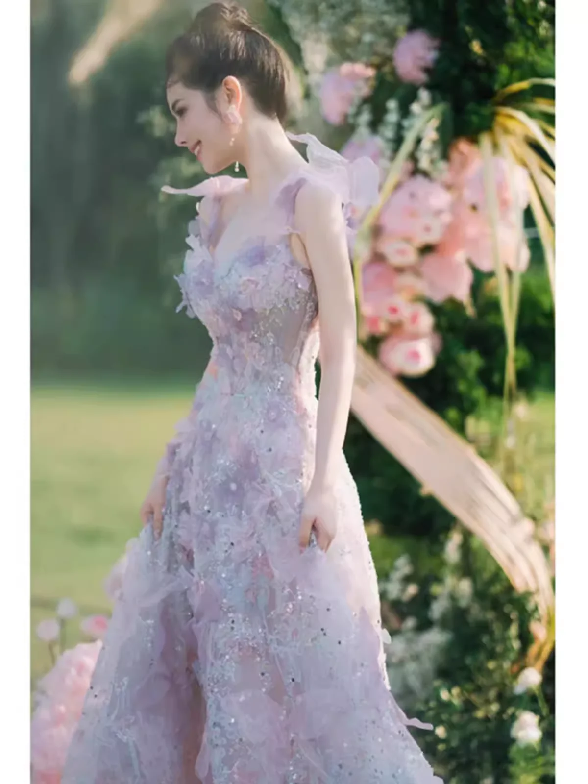 Luxury A line Off The Shoulder Floral Prom Dress Long Prom Dresses P547 - Image 4