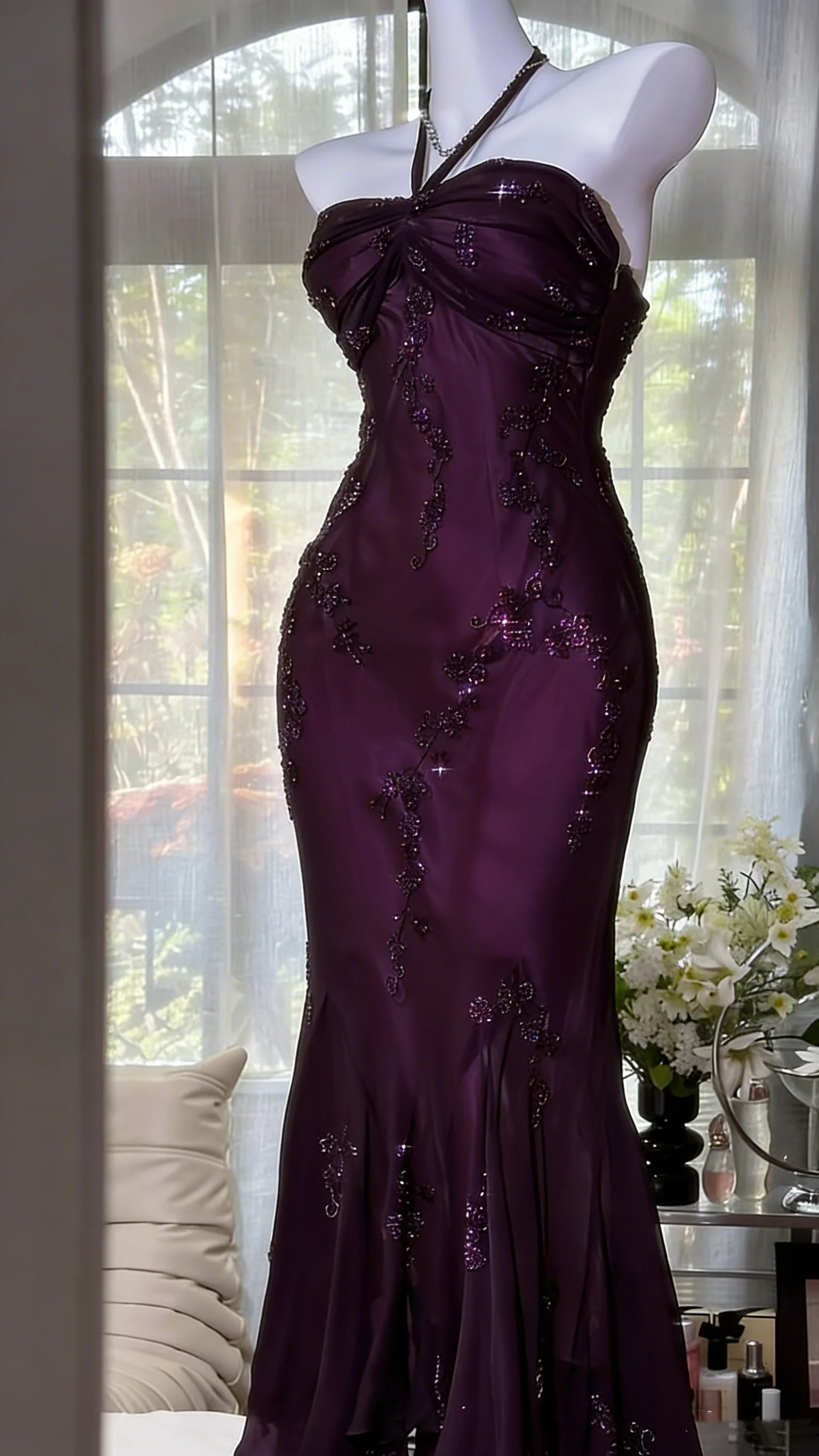 Luxury Dark Green Mermaid Bead Embroidered Chiffon Long Prom Dress Evening Dress P4032 - Image 4