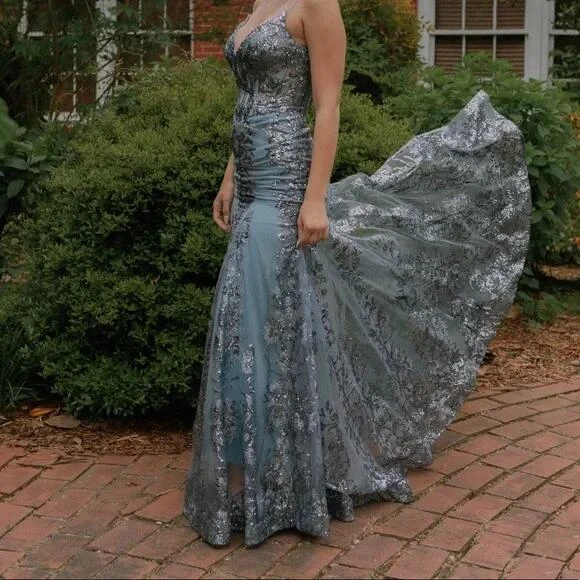 luxury mermaid black girl long prom dress birthday outfit P1380 - Image 3