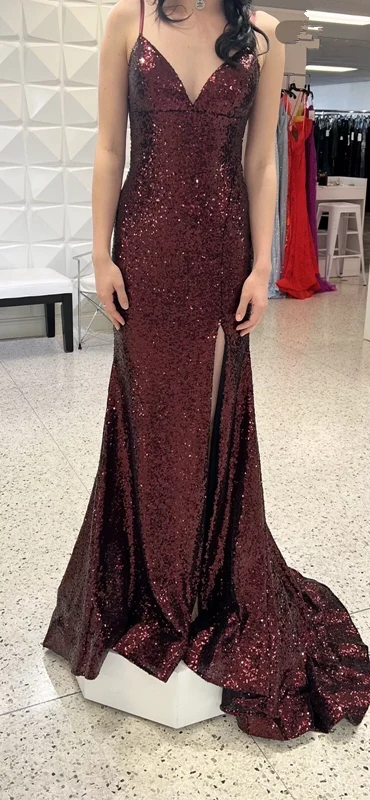 Mermaid Burgundy Sequin Floor Length Prom Dress 22st Birthday Outfit P1374 - Image 5