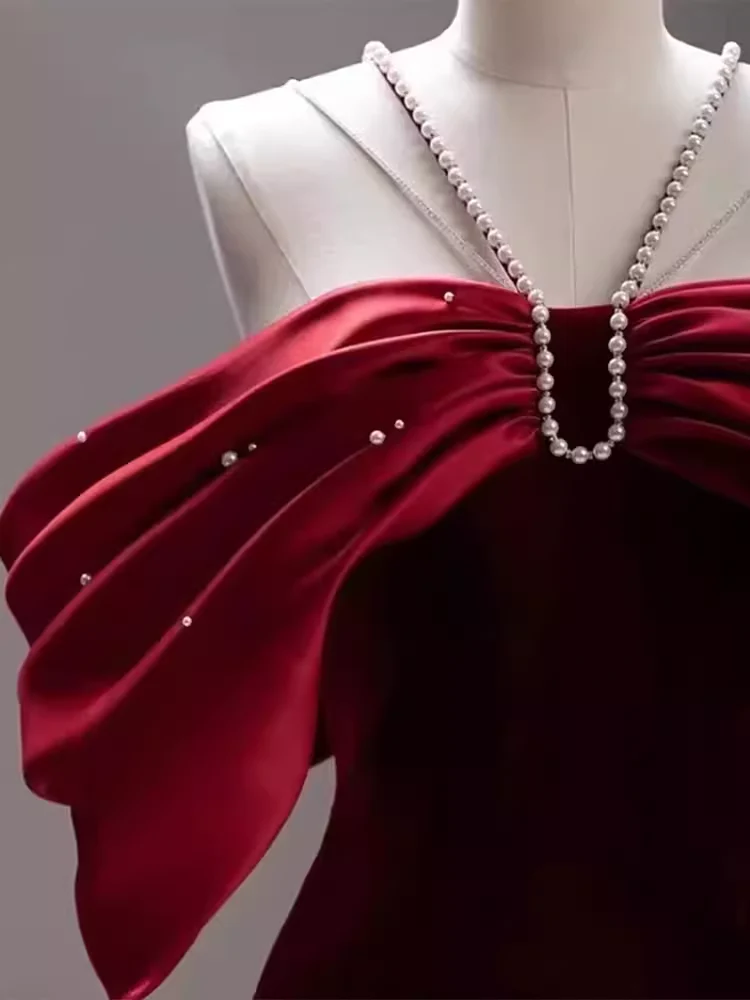 Mermaid Halter Red Velvet Party Dress Long Prom Dress P879 - Image 4