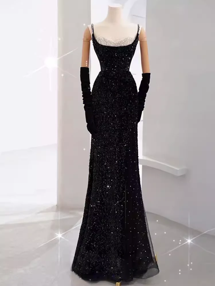 Mermaid Long Prom Dress New Sequin Sexy Black Slit Evening Dress P918 - Image 4