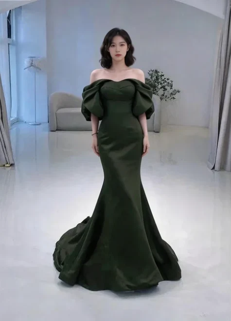 Mermaid Off The Shoulder Dark Green Long Prom Dress P1268 - Image 2