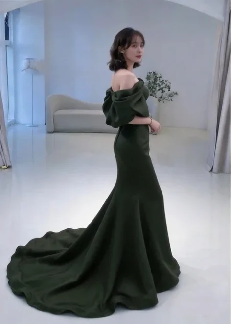 Mermaid Off The Shoulder Dark Green Long Prom Dress P1268 - Image 3