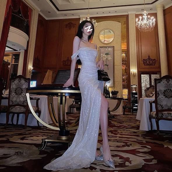 Mermaid Off The Shoulder Sequin Floor Length Prom Dress With Slit 21st Birthday Outfit P1376 - Image 5