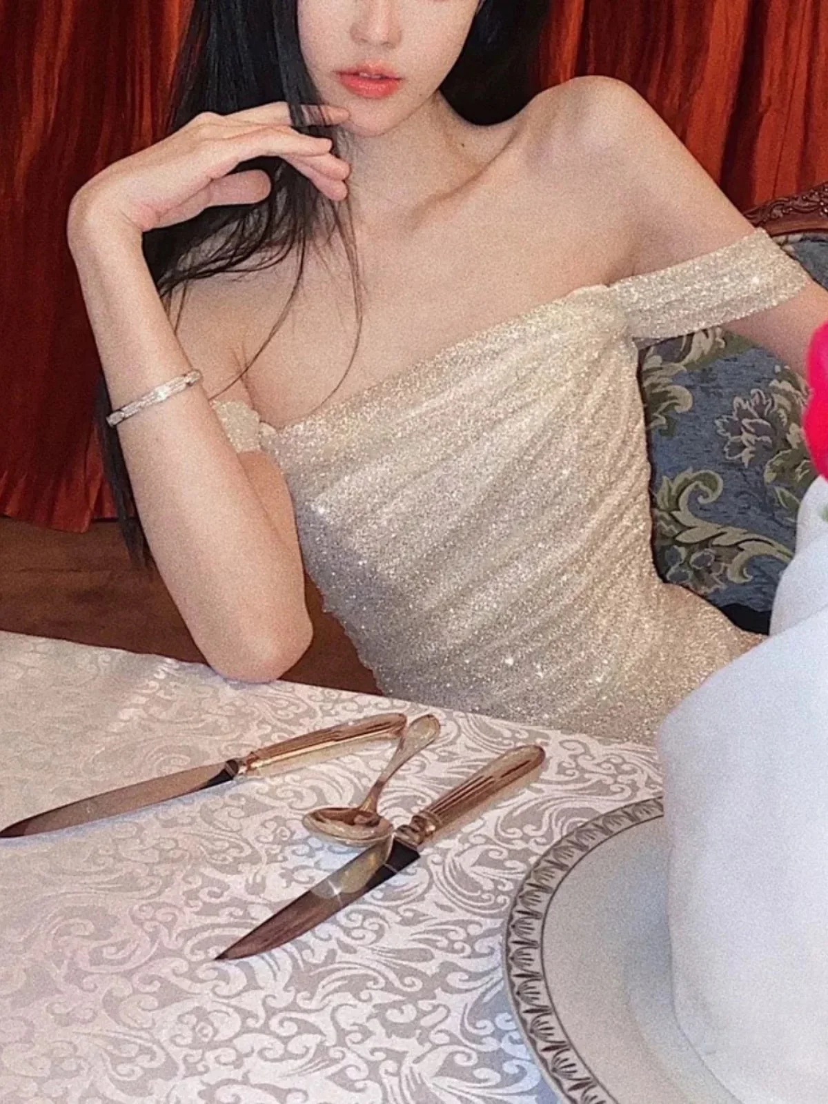 Mermaid Off The Shoulder Sequin Floor Length Prom Dress With Slit 21st Birthday Outfit P1376 - Image 6
