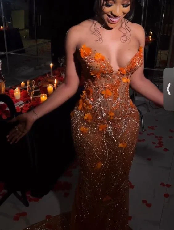 Mermaid Orange Prom Dresses Sleeveless 17th Birthday Outfits P394 - Image 6