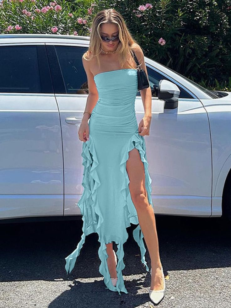 Mermaid Strapless Prom Dresses Side Slit Prom Dress P1171 - Image 2