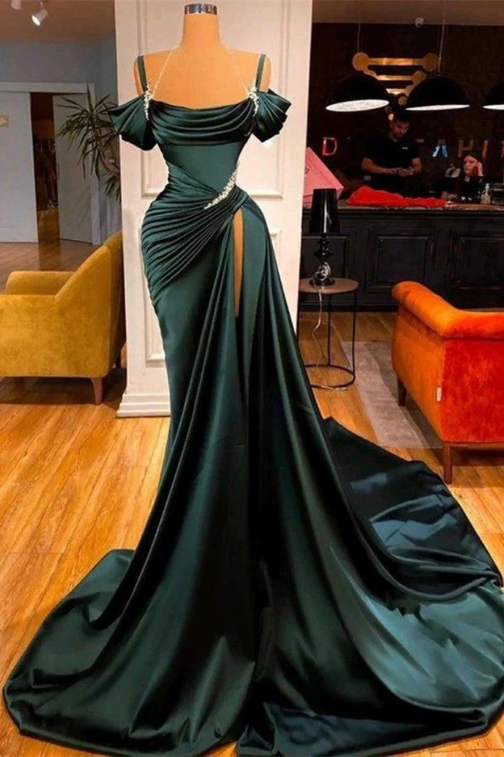 Mermaid Strapless Burgundy Long Slit Prom Dress Evening Dresses P1092 - Image 2