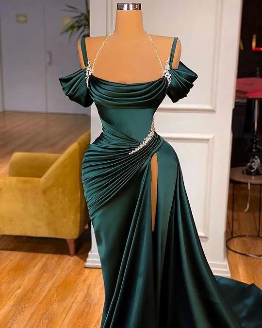 Mermaid Strapless Burgundy Long Slit Prom Dress Evening Dresses P1092 - Image 4