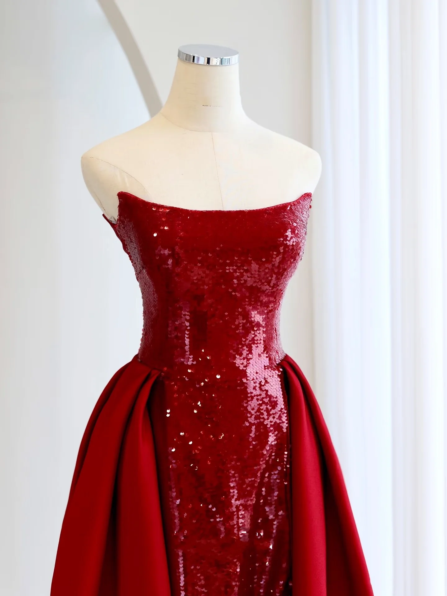 Mermaid Strapless Sequin Red Prom Dresses Long Evening Dress P2026 - Image 9