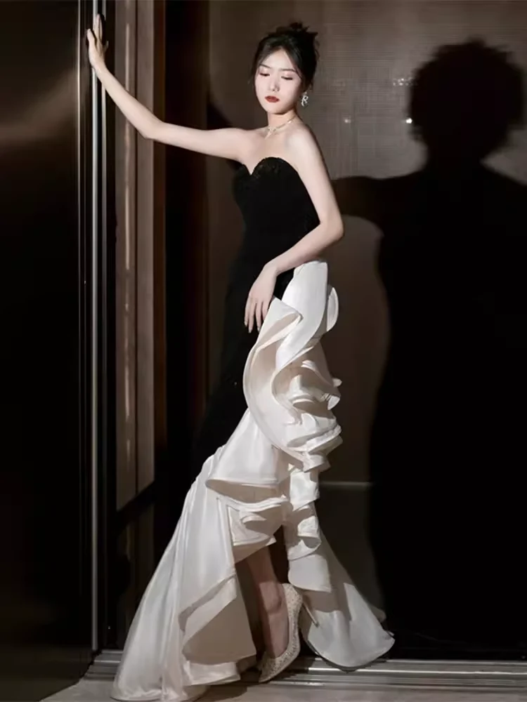 Mermaid Sweetheart Black Satin Prom Dress Long Prom Dresses P542 - Image 3