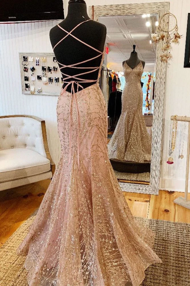 Mermaid V-Neck Long Prom Dress with Criss Cross Back 21st Birthday Outfit P1379 - Image 2