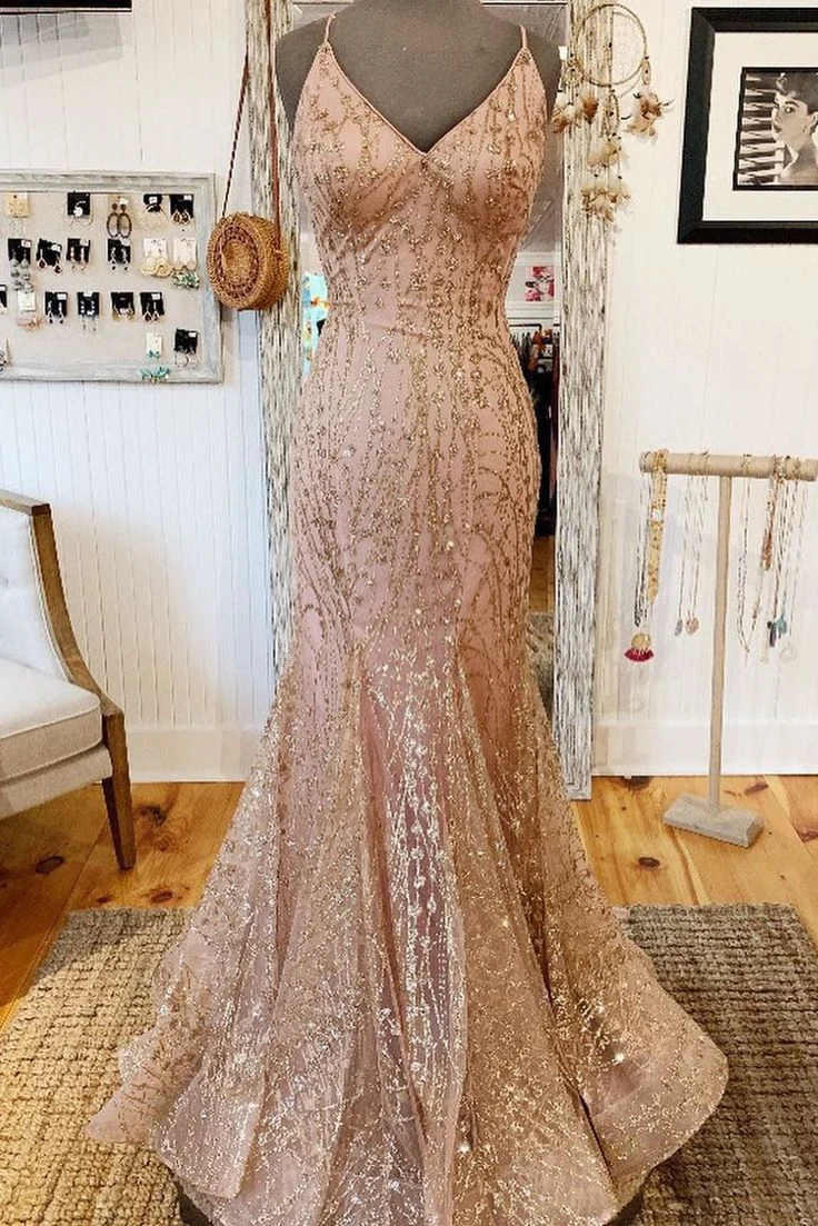 Mermaid V-Neck Long Prom Dress with Criss Cross Back 21st Birthday Outfit P1379 - Image 3