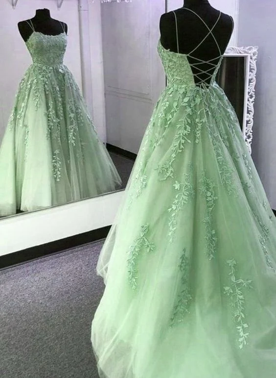 Light Green Prom Dresses Long A line Tulle Formal Evening Dress P1304 - Image 2