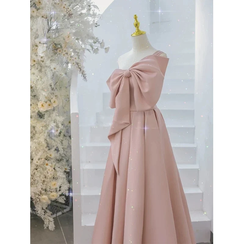 Modest A Line Strapless Long Sleeveless Satin Pink Prom Dresses P1233 - Image 9