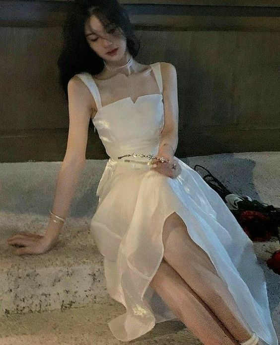 Modest A line White Straps Birthday Dresses 22th Birthday Outfit P1121 - Image 2