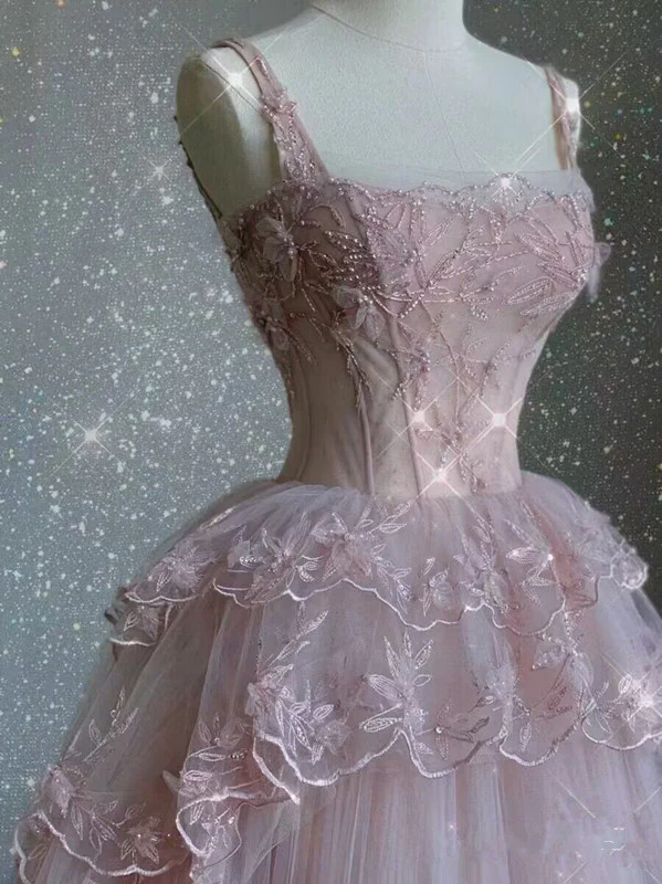 Modest Ball Gown Straps Pink Tulle Prom Dresses 22th Birthday Outfit P1786 - Image 6