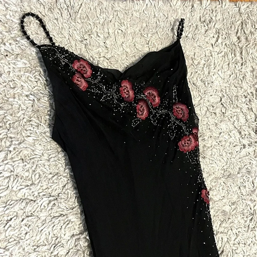 Modest Black Long Prom Dresses With Flowers 22th Birthday Outfits P437 - Image 3