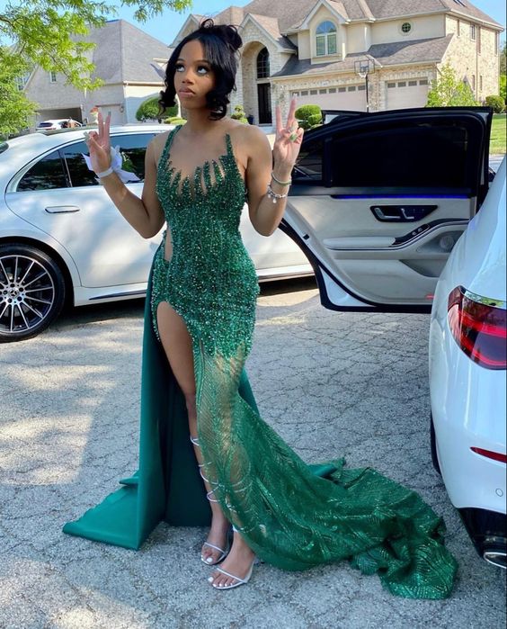 Modest Mermaid Black Girl Sequin Prom Dresses 22th Birthday Outfits P424 - Image 3