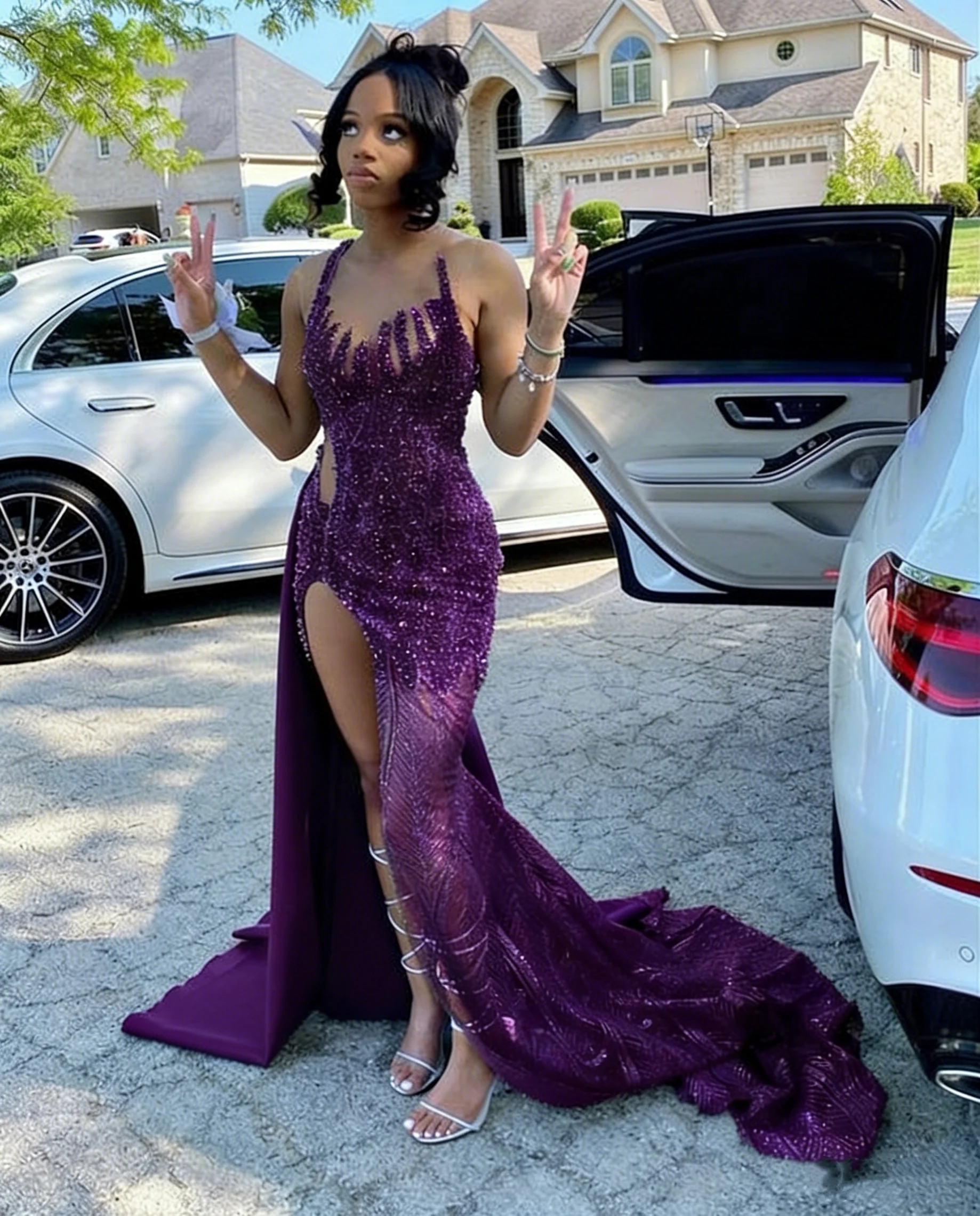 Modest Mermaid Black Girl Sequin Prom Dresses 22th Birthday Outfits P424 - Image 4