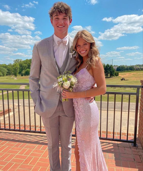 Modest Mermaid Long Sequin Pink Slit Prom Dresses P1243 - Image 3