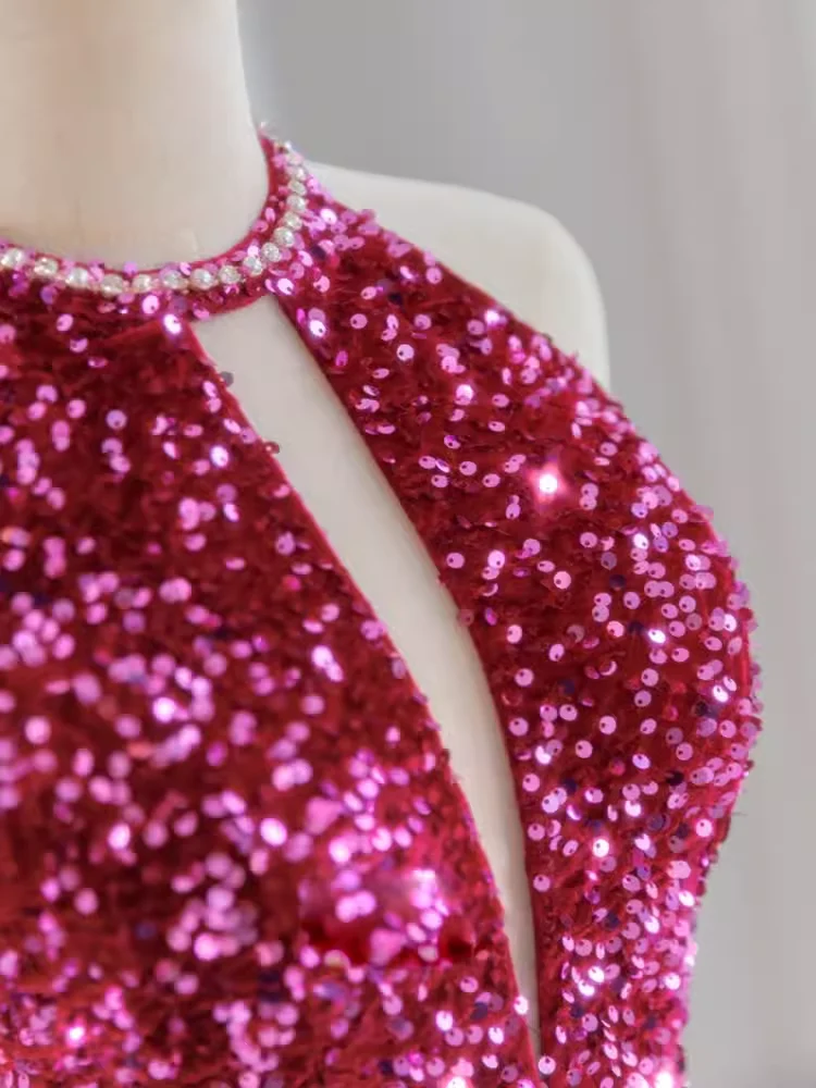 Modest Mermaid Long Sleeveless Sequin Prom Dresses P1232 - Image 4