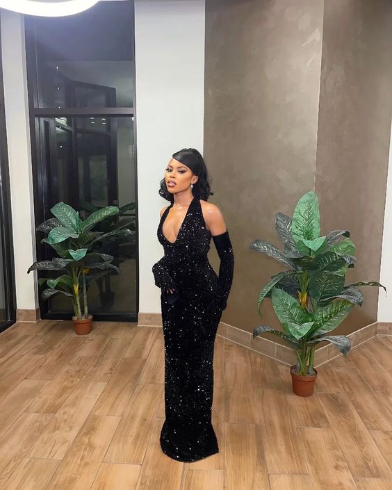Modest Mermaid Sequin Prom Dresses 22th Birthday Outfits With Gloves P422 - Image 2
