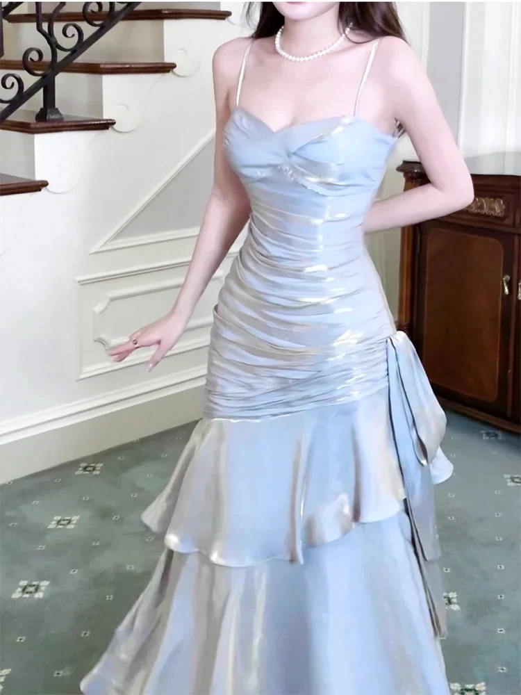 Modest Mermaid Spaghetti Straps Long Prom Dresses Birthday Party Dress Evening Gowns P2356 - Image 6