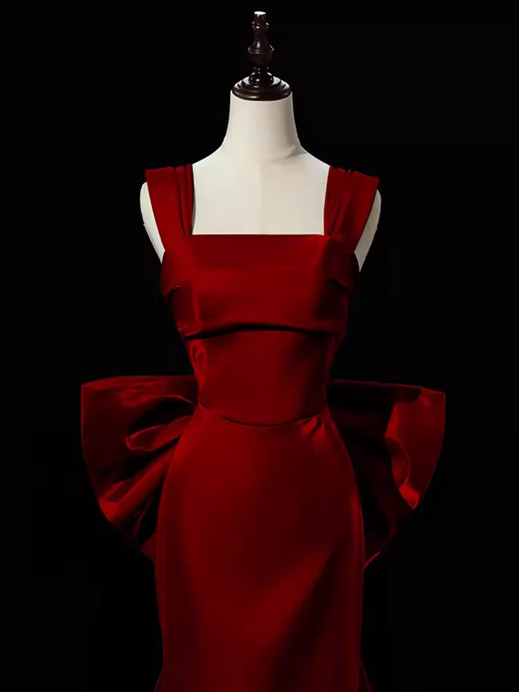 Modest Mermaid Straps Long Sleeveless Red Prom Dresses P1231 - Image 2