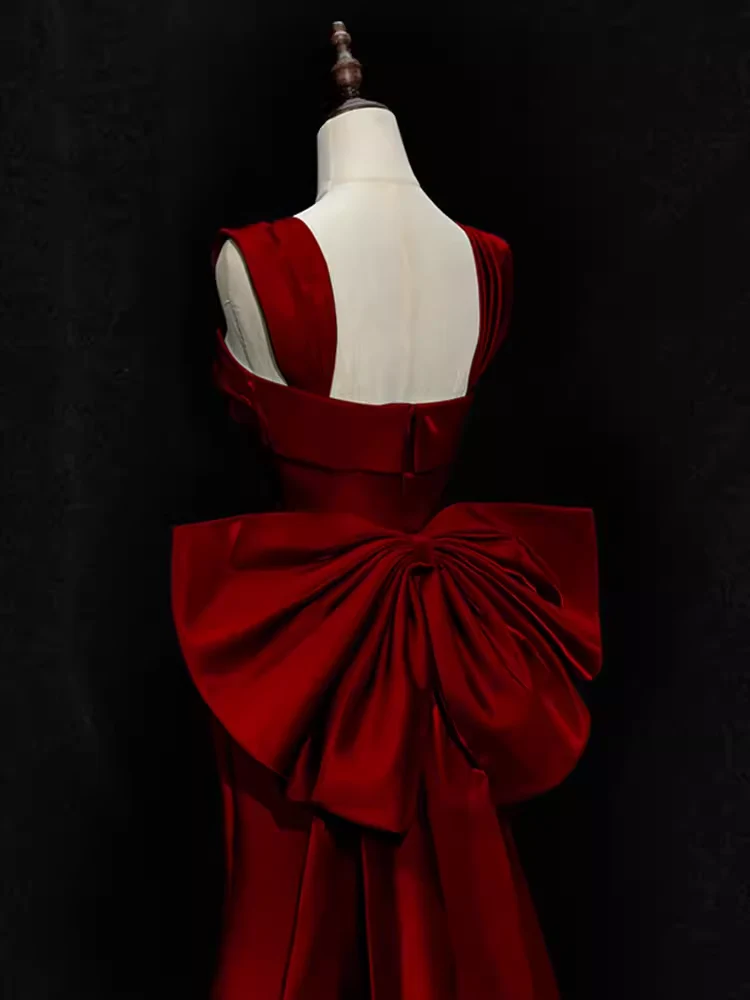 Modest Mermaid Straps Long Sleeveless Red Prom Dresses P1231 - Image 4