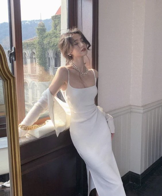 Modest Sheath White Straps Birthday Dresses 21th Birthday Outfit P1120 - Image 3