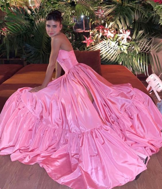 Pink Leg Split Prom Dress Women Sexy Party Dresses P1152 - Image 2