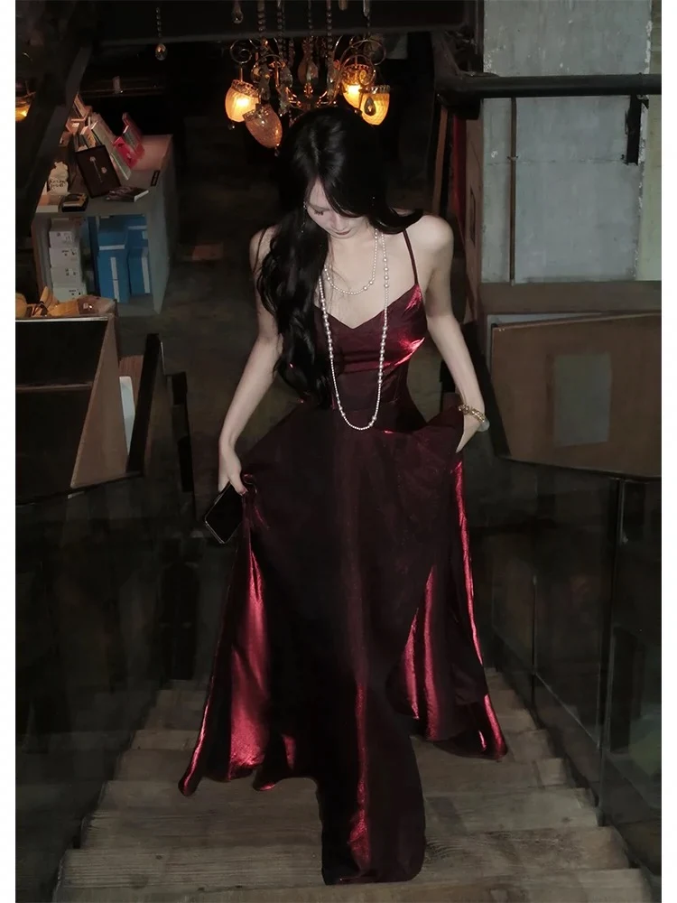 Pretty A Line Spaghetti Straps Burgundy Satin Prom Dresses Evening Gowns Birthday Dress P2347 - Image 4