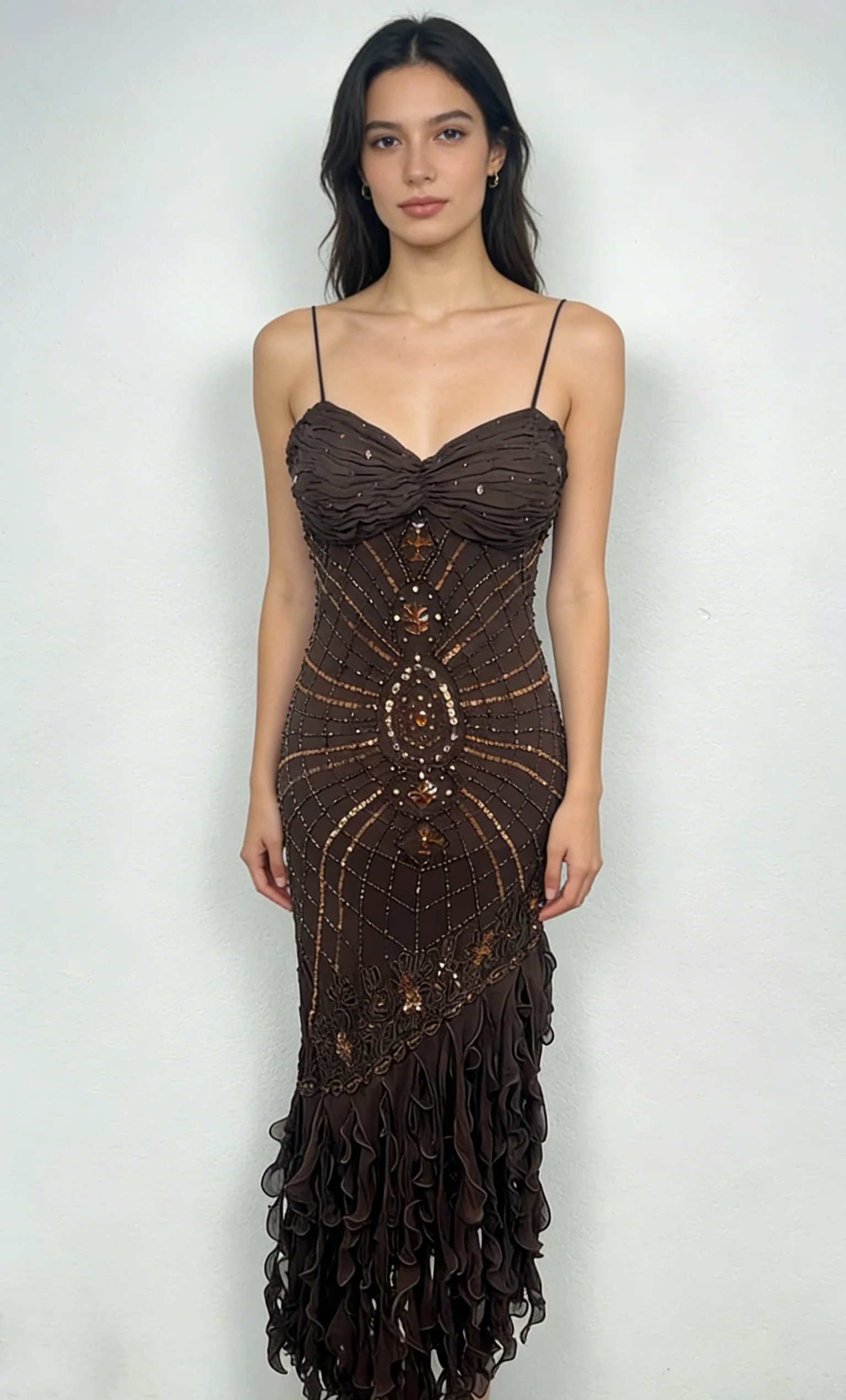 Pretty A Line Spaghetti Straps Chiffon Prom Dresses With Beads Long Evening Gowns P2307 - Image 5