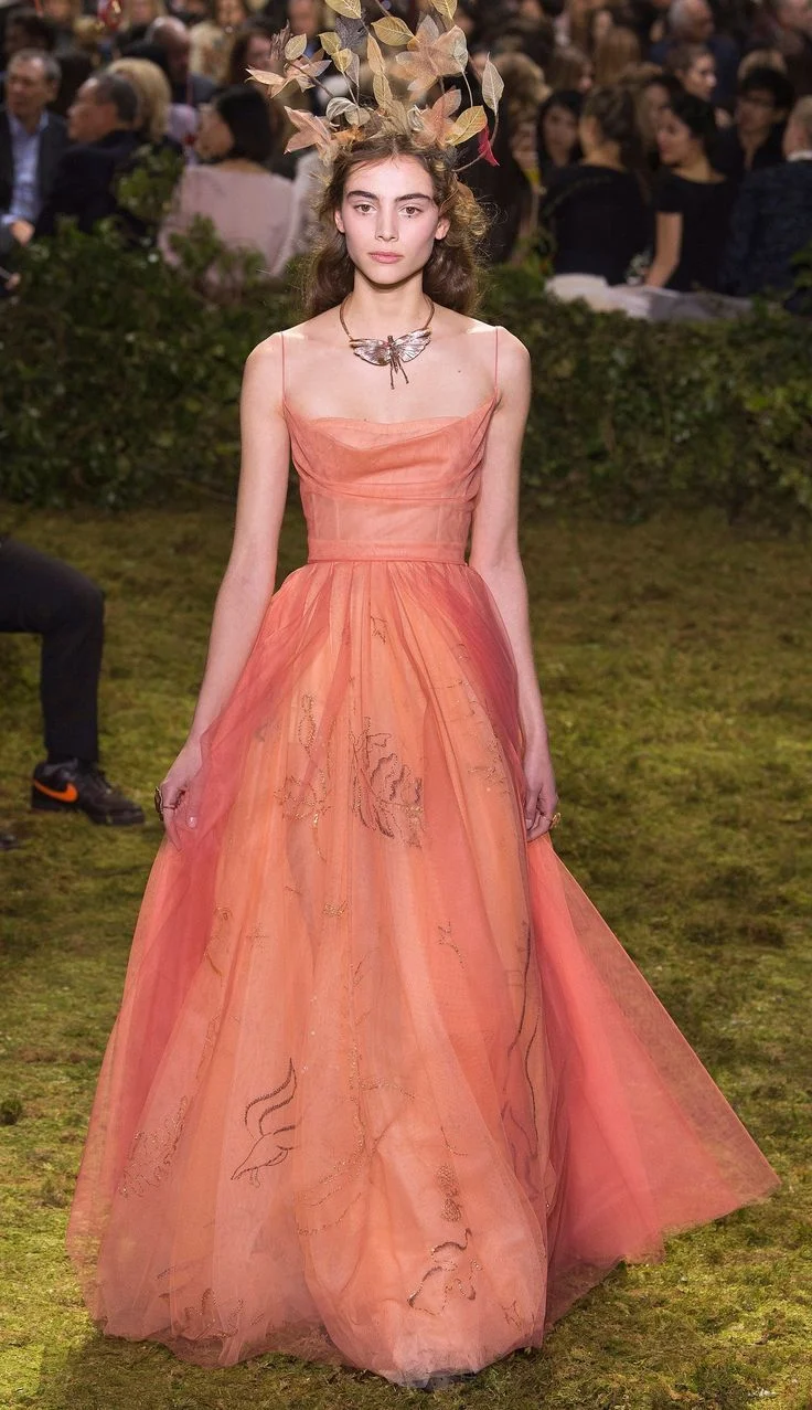 Pretty A Line Spaghetti Straps Orange Floor Length Evening Dress Tulle Prom Dresses P2378 - Image 2