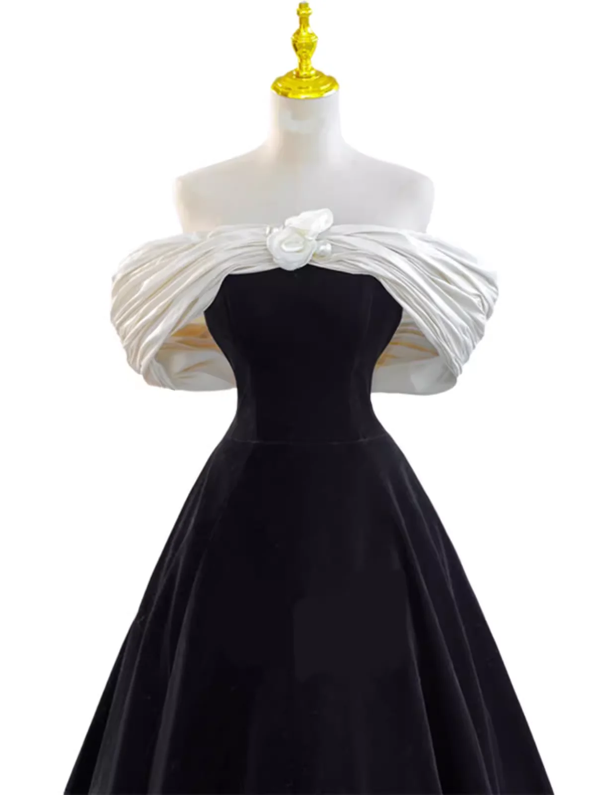 Pretty Ball Gown Off The Shoulder Black Velvet Evening Party Dress Prom Dresses With Flower PD0043 - Image 2