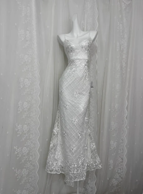 Pretty Mermaid White Embroidered Strapless Mermaid Prom Dress P3461