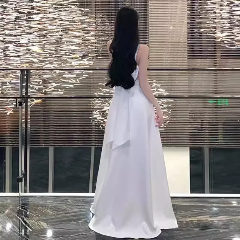 Princess A line Straps White Long Prom Dresses P1008 - Image 4